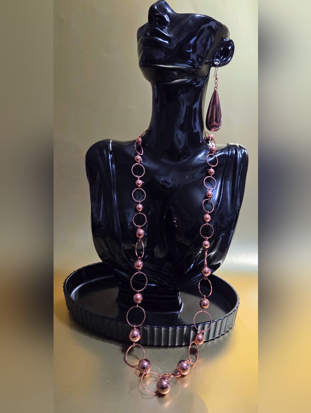 paparazzi Rose Gold Link & Bead Long Necklace with Teardrop Earring